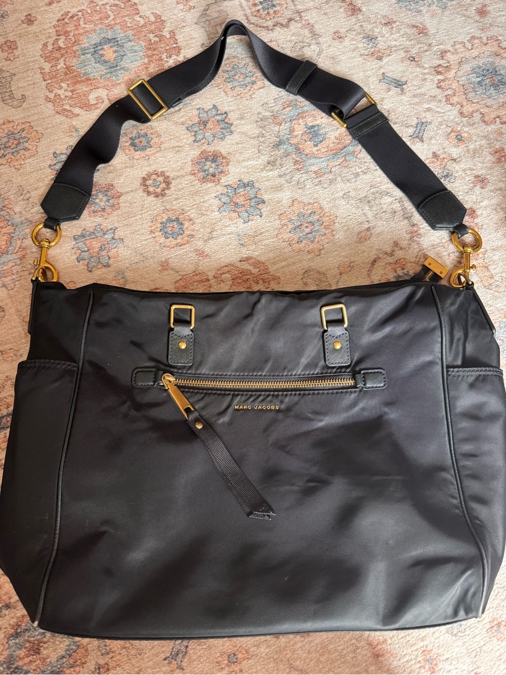 Marc Jacobs Black Nylon Crossbody Purse Tote with Gold-Tone Accents